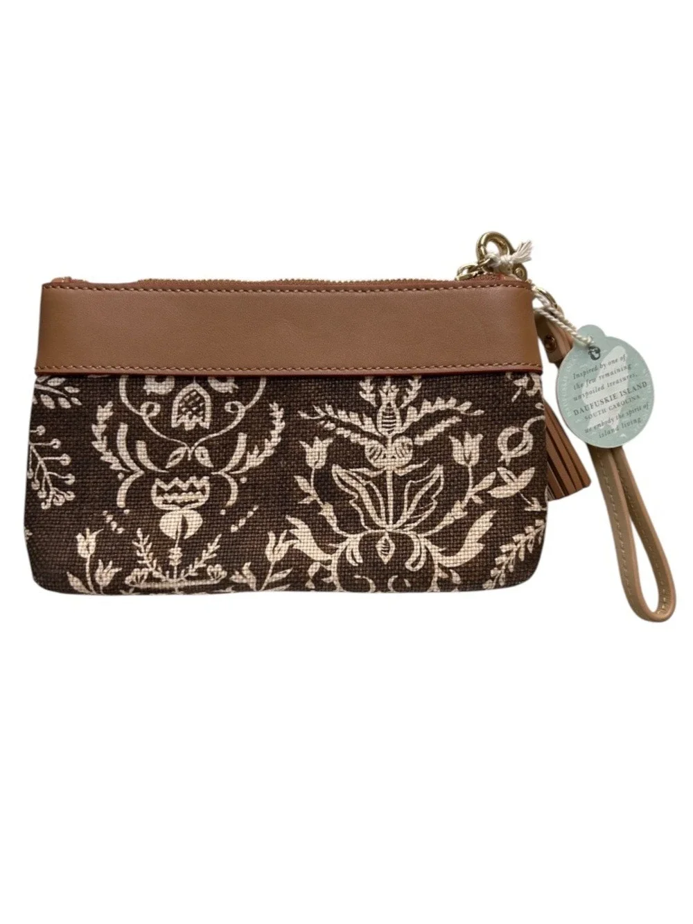 NWT Spartina 449 Wristlet Botanical Print Leather Strap